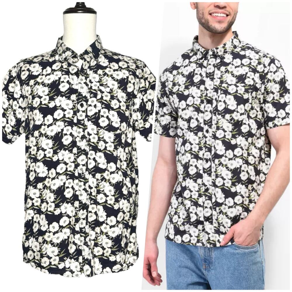 Empyre | Men | Otto Floral White Short Sleeve Button Down Shirt | Size Large